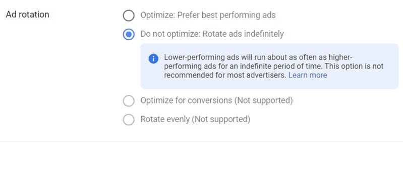 Google Ad Rotation Settings