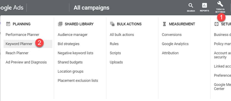 Accessing the Google Keyword Planner