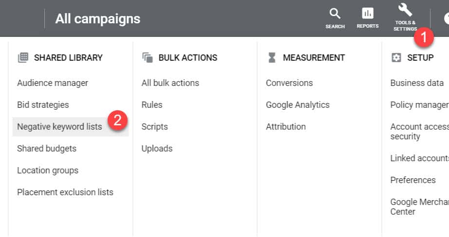 Accessing Negative Keyword Lists in Google Ads