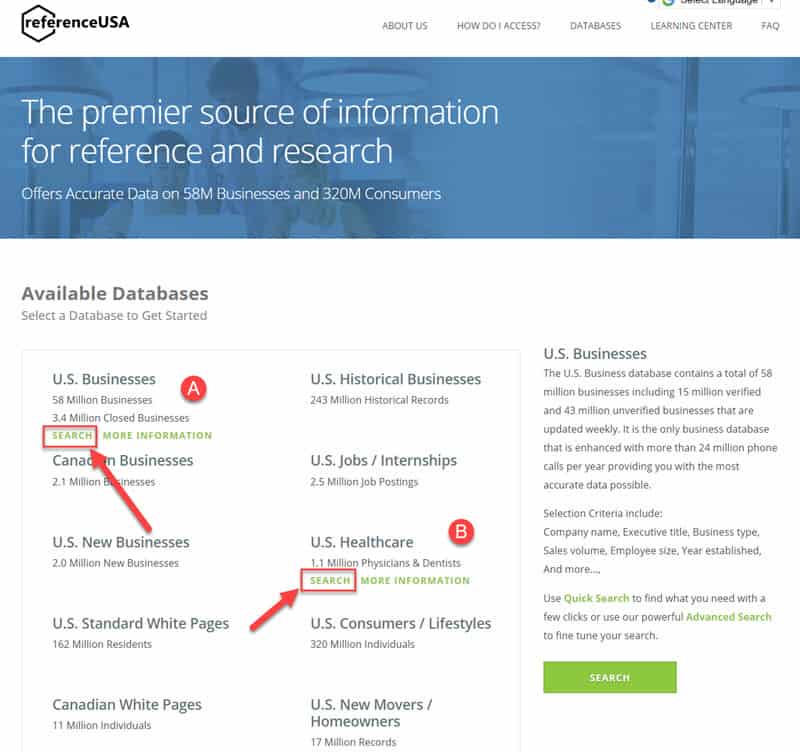 Reference USA Home Page